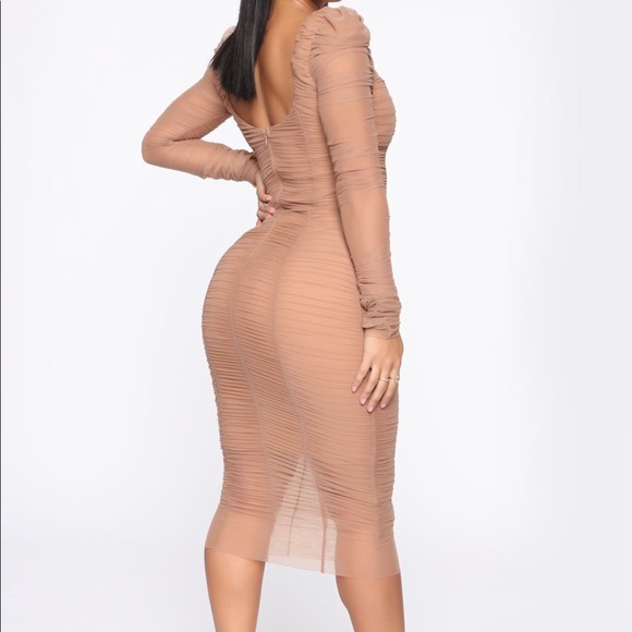 Nude Mesh Nude Tan Dress - Picture 3 of 5